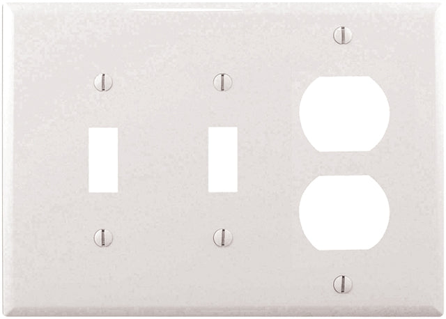 Eaton PJ28W Combination Wallplate, 4-7/8 in L, 6-3/4 in W, Mid, 3-Gang, Polycarbonate, White, High-Gloss, Screw