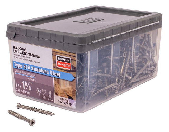 Simpson Strong-Tie Deck-Drive DWP T07162WPP Screw, #7 Thread, 1-5/8 in L, Box Thread, 6-Lobe Drive, Flat Head