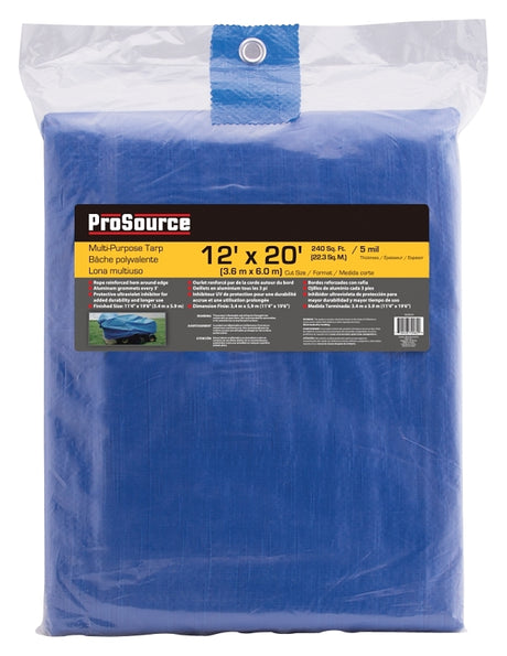 ProSource T1220BB90 Tarpaulin, 20 ft L, 12 ft W, 5 mil Thick, Polyethylene, Blue