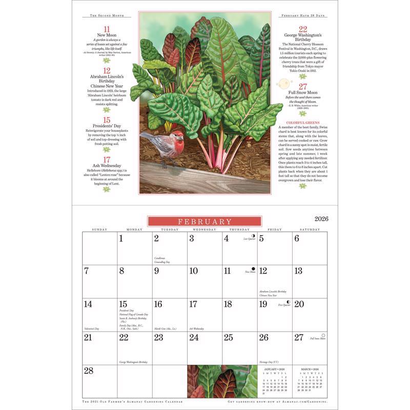 The Old Farmer's Almanac Yankee Publishing Gardening Calendar 2026 Calendar, Pack of 20