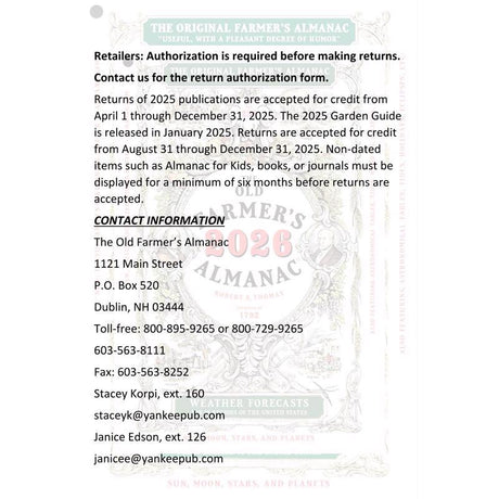 The Old Farmer's Almanac Yankee Publishing Gardening Calendar 2026 Calendar, Pack of 20