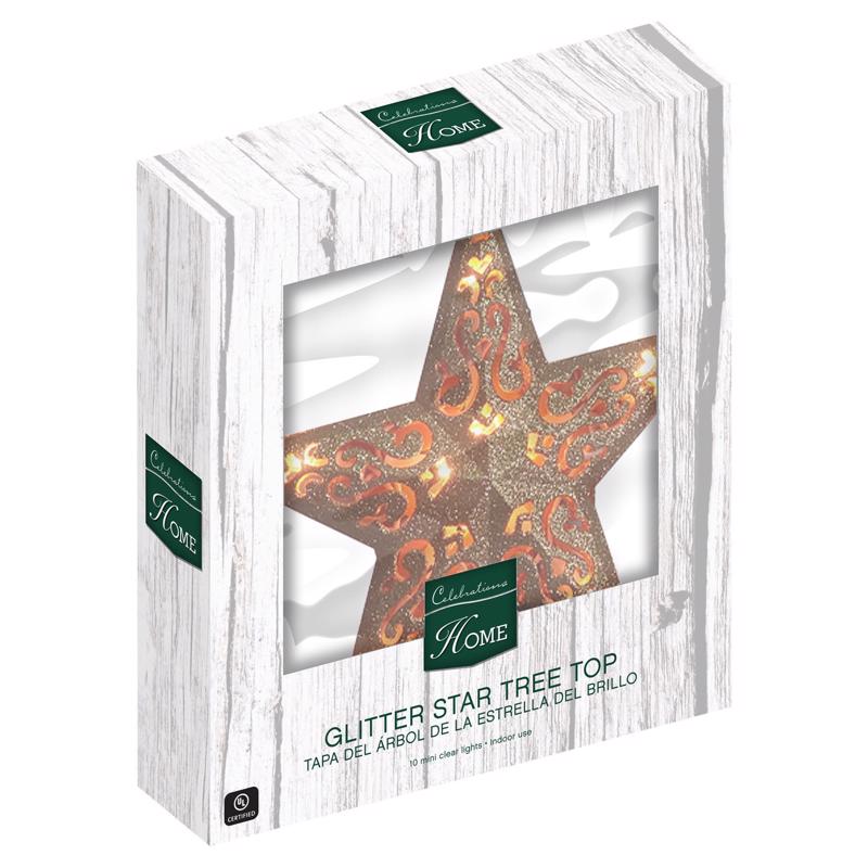Celebrations Incandescent Assorted Glitter Star Tree Topper 9.75 in., Pack of 6