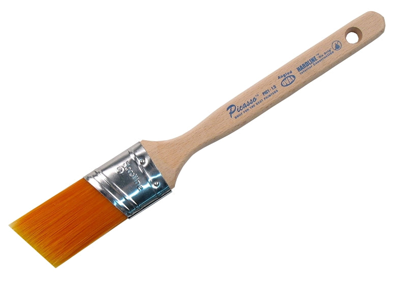 Proform Picasso PIC1-1.5 Paint Brush, Beechwood Handle, 1-1/2 in W, Angled Oval Brush, PBT Bristle, Standard Handle