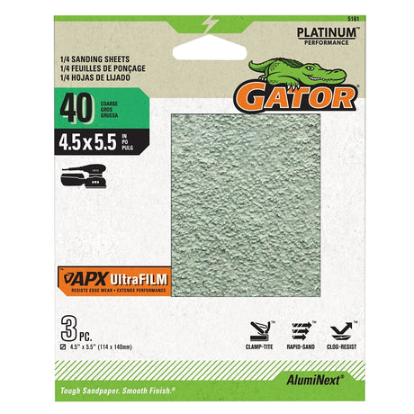 Gator 5161 Sanding Sheet, 4-1/2 in W, 5-1/2 in L, 40 Grit