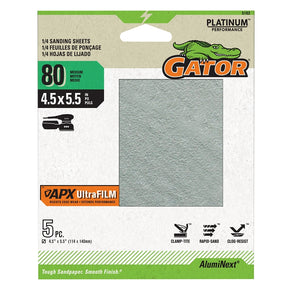 Gator 5162 Sanding Sheet, 4-1/2 in W, 5-1/2 in L, 80 Grit, Aluminum Oxide Abrasive