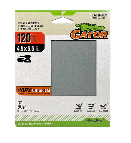 Gator 5164 Sanding Sheet, 4-1/2 in W, 5-1/2 in L, 120 Grit