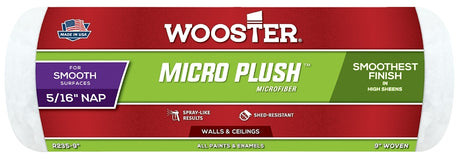 Wooster Micro Plush R235-9 Roller Cover, 5/16 in Thick Nap, 9 in L, Microfiber Cloth Cover, White