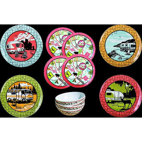 JR Products Camp Casual CC001 RV Camping 12 Piece Outdoor Dinnerware Dish Set