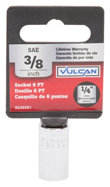 Vulcan MT6484208 Drive Socket, 3/8 in Socket, 1/4 in Drive, 6-Point, Chrome Vanadium Steel, Chrome