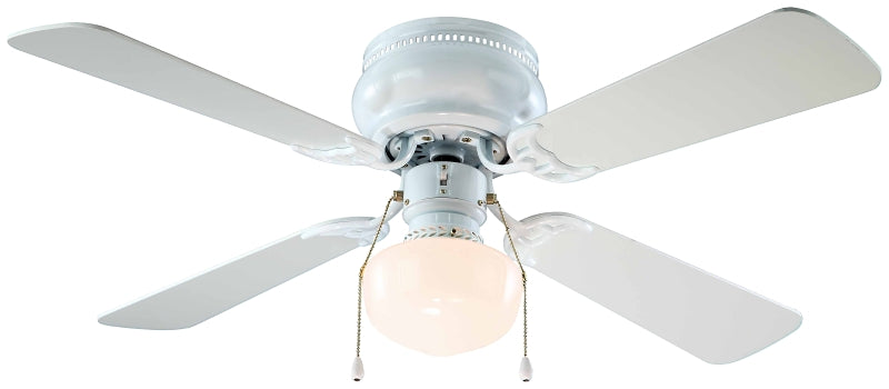 Boston Harbor 42-742T-SH-EN-WH Ceiling Fan, 4-Blade, Bleached Oak/White Blade, 42 in Sweep, 3-Speed, With Lights: Yes