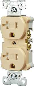 Eaton TRBR20V-BXSP Duplex Receptacle, 2-Pole, 20 A, 125 V, Back, Side Wiring, NEMA: 5-20R, Ivory