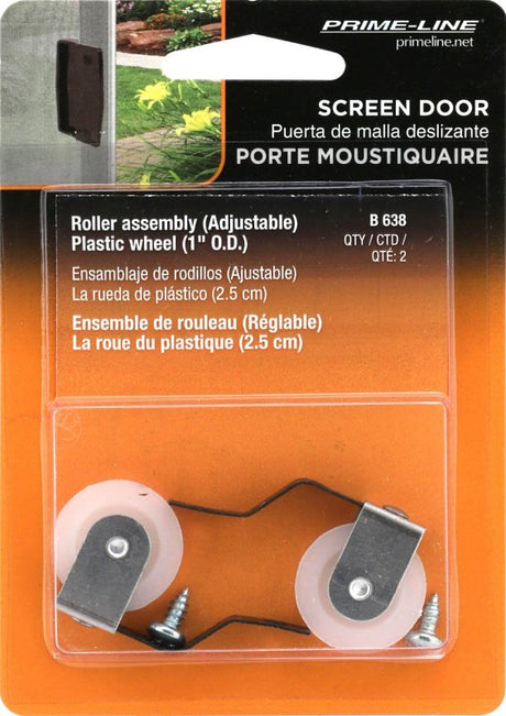 Prime-Line B 638 Roller Assembly, 1 in Dia Roller, 1/4 in W Roller, Steel, 2-Roller