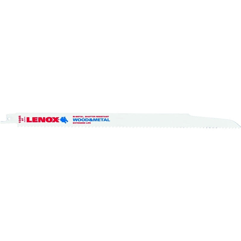 Lenox 20495B156R Reciprocating Saw Blade, Applicable Materials: Non-Ferrous Metal, Wood, 3/4 in W, 12 in L, 6 TPI