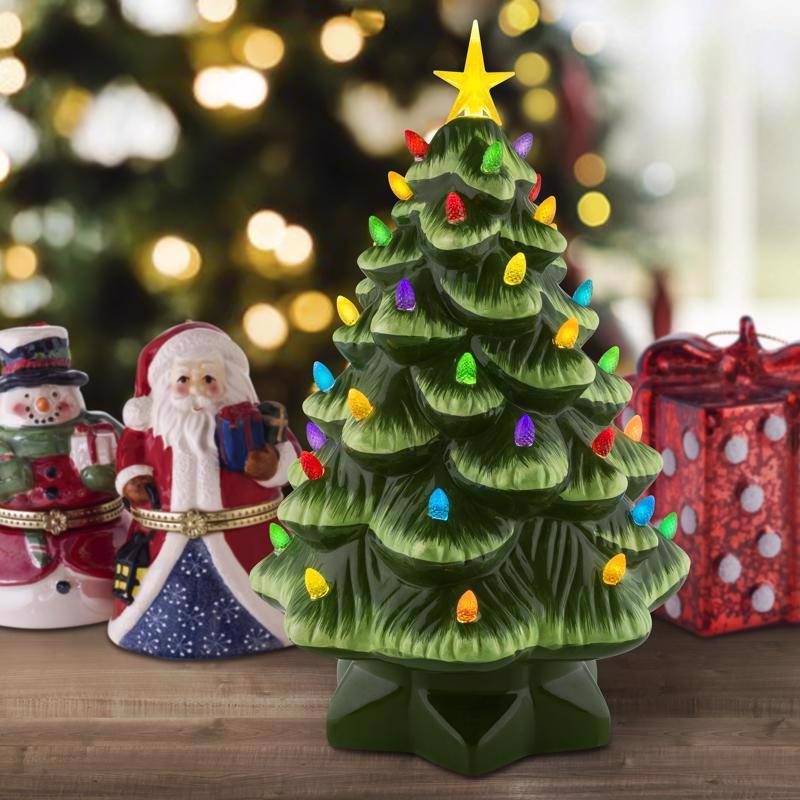 Mr. Christmas LED Green Nostalgic Ceramic Christmas Tree 14 in.