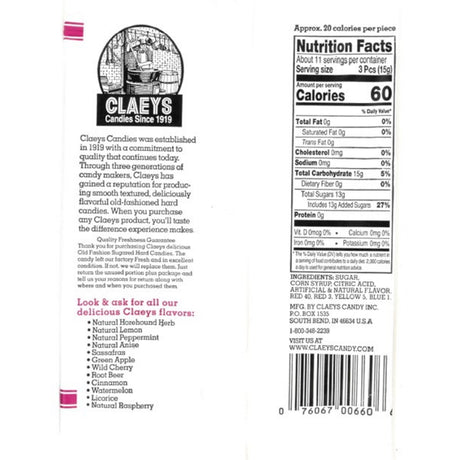 Claeys Old Fashioned Assorted Fruit Hard Candy 6 oz