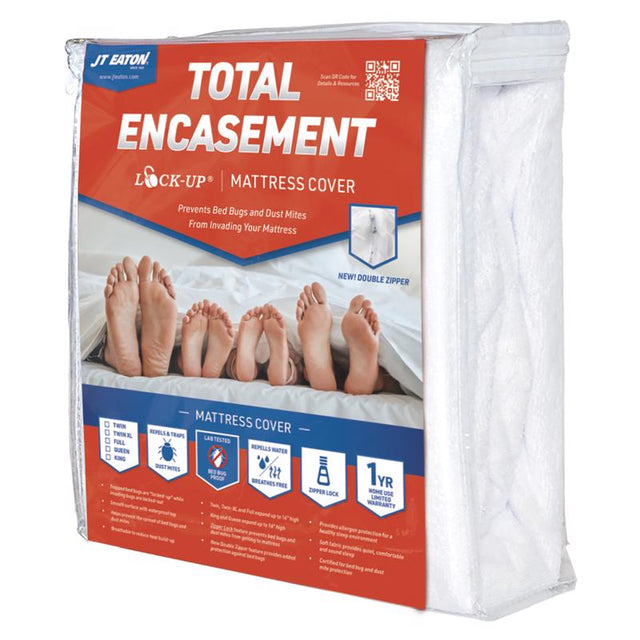 JT Eaton Lock-Up Twin White Stretch-Knit Polyester Mattress Encasement Cover