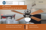 Boston Harbor 42-742T-MR-EN-BN Ceiling Fan, 4-Blade, Dark Walnut/Cherry Blade, 42 in Sweep, 3-Speed, With Lights: Yes