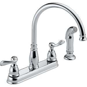 Delta Windemere Series 21996LF Kitchen Faucet with Side Sprayer, 1.8 gpm, 2-Handle, Plastic, Chrome Plated, Deck