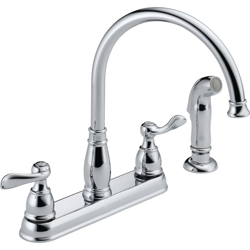 Delta Windemere Series 21996LF Kitchen Faucet with Side Sprayer, 1.8 gpm, 2-Handle, Plastic, Chrome Plated, Deck