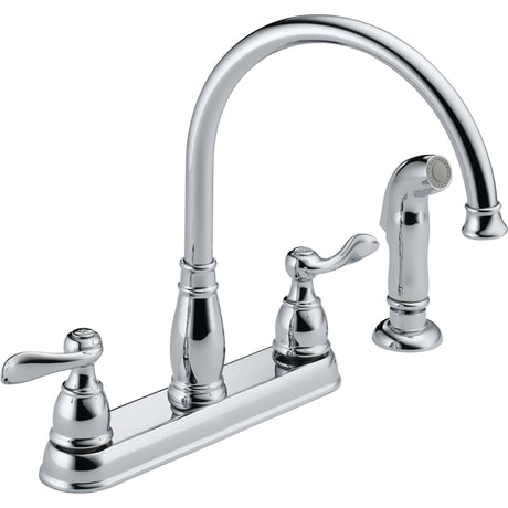 Delta Windemere Series 21996LF Kitchen Faucet with Side Sprayer, 1.8 gpm, 2-Handle, Plastic, Chrome Plated, Deck