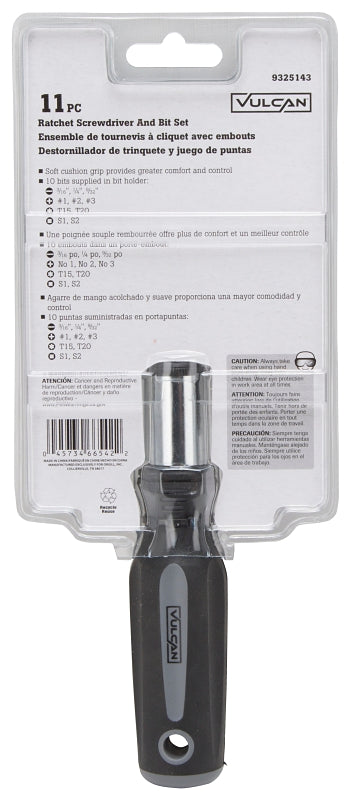 Vulcan SDZ-0320 Ratchet Screwdriver, 7-7/8 in OAL, Polypropylene/Thermoplastic Rubber Handle, Magnetic