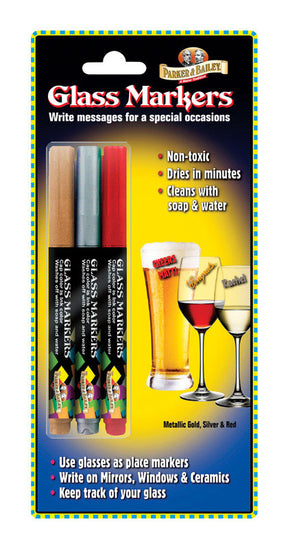 Parker & Bailey Assorted Felt Tip Glass Marker 3 pk, Pack of 12