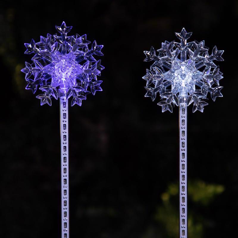 Alpine LED Solar Snowflake Garden Stake 33 in. Pathway Decor, Pack of 12