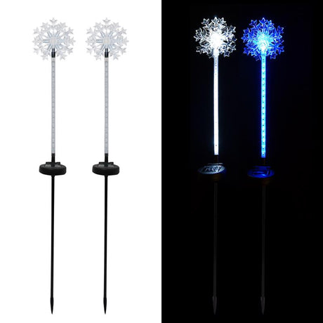 Alpine LED Solar Snowflake Garden Stake 33 in. Pathway Decor, Pack of 12