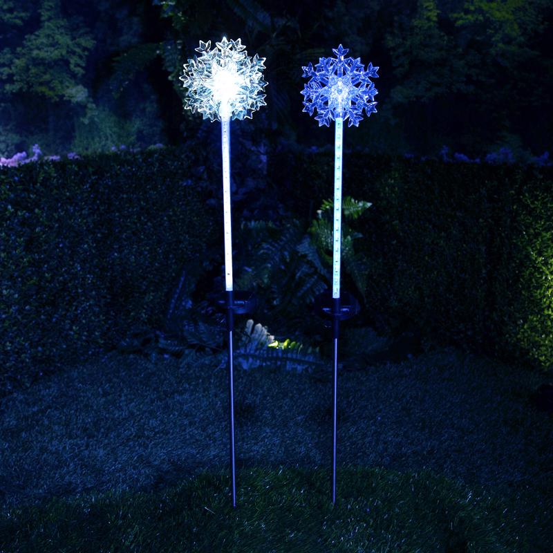 Alpine LED Solar Snowflake Garden Stake 33 in. Pathway Decor, Pack of 12