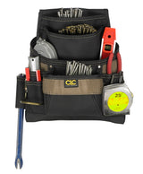 CLC Tool Works Series 1620 Nail/Tool Bag, 12-3/4 in W, 3-1/4 in D, 13-3/4 in H, 11-Pocket, Polyester, Black/Brown