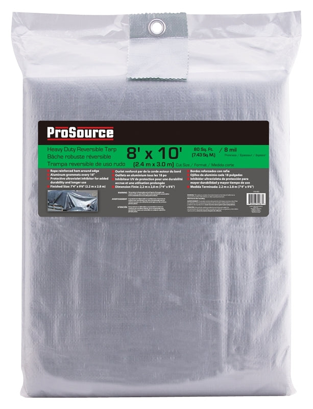 ProSource T0510GS140 Tarpaulin, 10 ft L, 8 ft W, 8 mil Thick, Polyethylene, Green/Silver