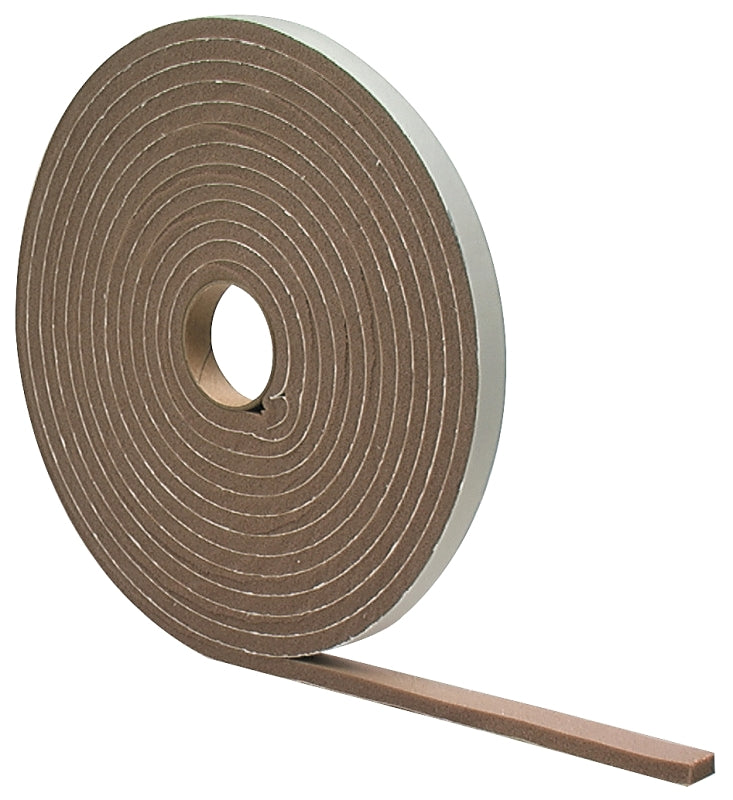 M-D 02790 Foam Tape, 3/8 in W, 17 ft L, 3/16 in Thick, PVC, Brown