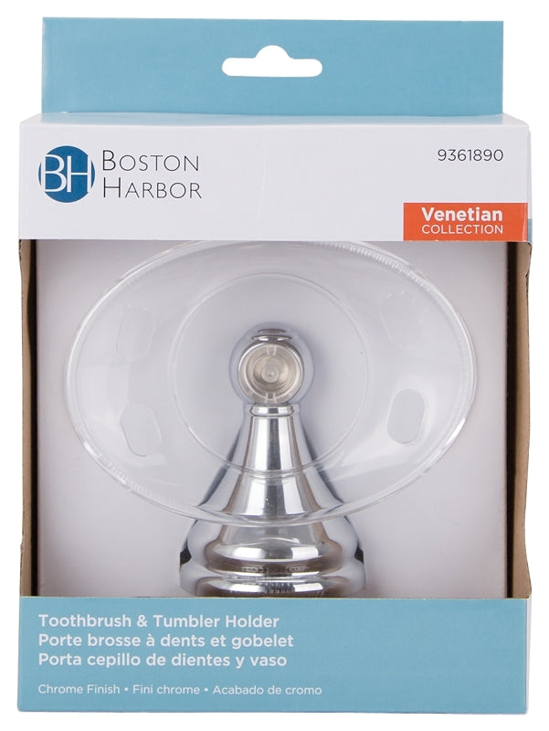 Boston Harbor L5057P-26-10-3L Toothbrush/Tumbler Holder, Acrylic/Zinc, Chrome, Wall