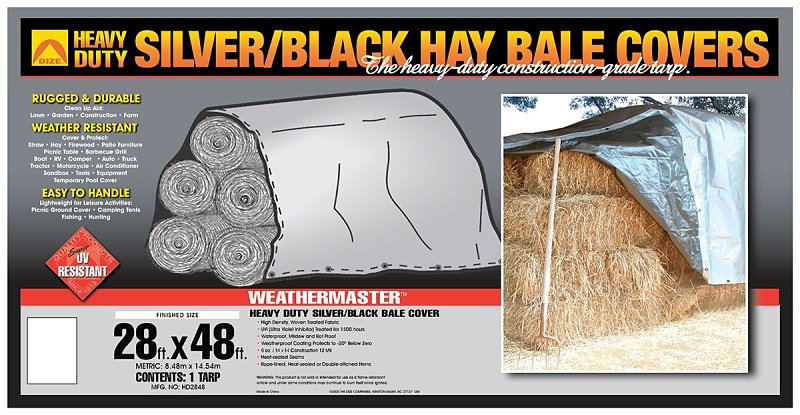 Dize Weathermaster HD2848 Hay Bale Cover, 28 ft L, 48 ft W, Polyethylene, Black/Silver