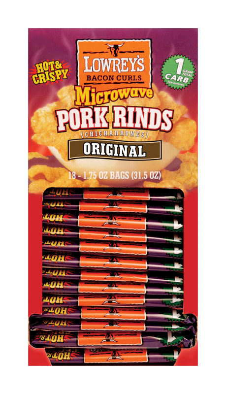 Lowrey's Bacon Microwave Pork Rinds 1.75 oz Bagged, Pack of 18