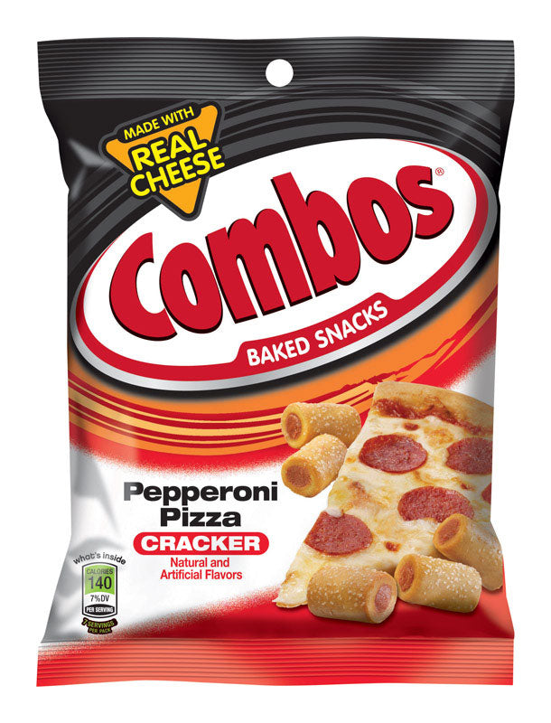 Combos Baked Snacks Pepperoni Pizza Crackers 6.3 oz Bagged, Pack of 12