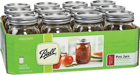 Ball 61000 Canning Jar, Regular Mouth, 16 oz, Glass, Silver Cap/Lid