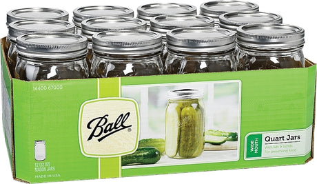 Ball 67000 Mason Jar, 32 oz, Glass/Metal, Silver Cap/Lid