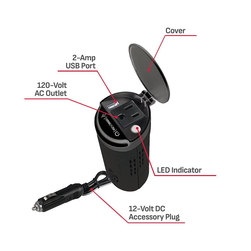 Schumacher XI15 Power Converter, 10/15 VDC Input, 110/125 VAC Output, 150 W, 0.3 to 15 A, Black