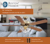 Boston Harbor CF-78021L Ceiling Fan Light Kit, 5-Blade, Oak/Walnut Blade, 52 in Sweep, 3-Speed, With Lights: Yes