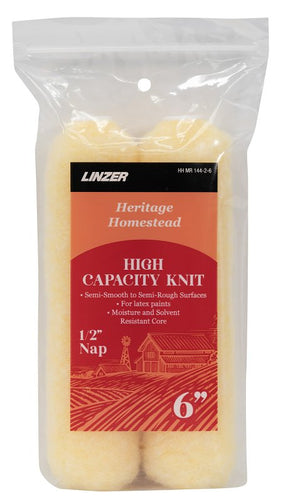 Linzer HH MR 144-2 0600 Roller Cover, 1/2 in Thick Nap, 6 in L, Synthetic Lambskin Cover, Yellow