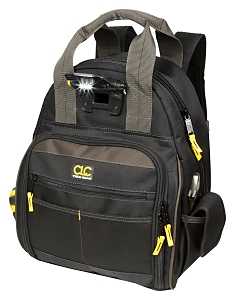 CLC Tech Gear L255 Backpack, 13 in W, 8 in D, 16 in H, 53-Pocket, Polyester, Black