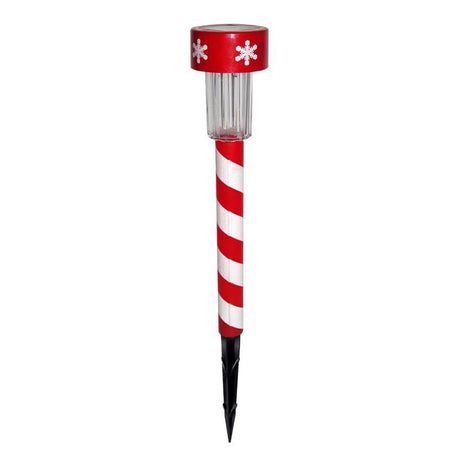 Alpine LED Cool White Solar Powered Lighted Candy Cane Stake 14 in. Pathway Decor, Pack of 48