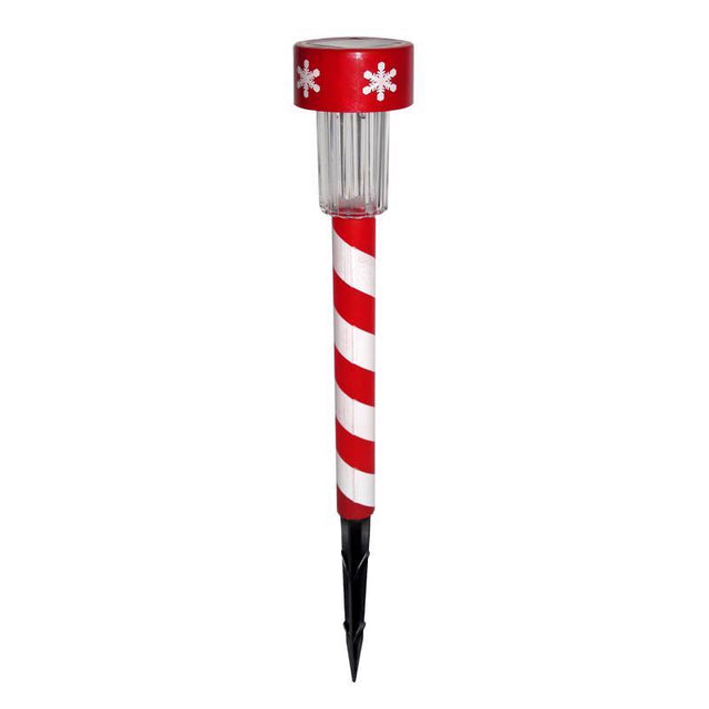 Alpine LED Cool White Solar Powered Lighted Candy Cane Stake 14 in. Pathway Decor, Pack of 48