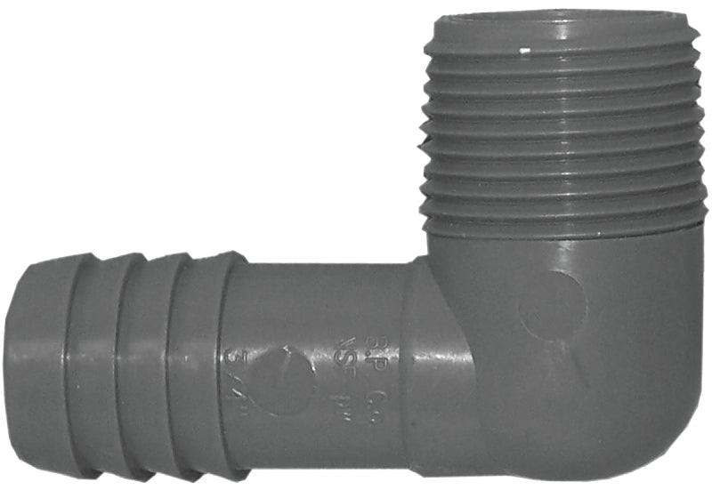 Boshart UPPME-07 Combination Pipe Elbow, 3/4 in, MPT x Insert, 90 deg Angle, Polypropylene, Gray