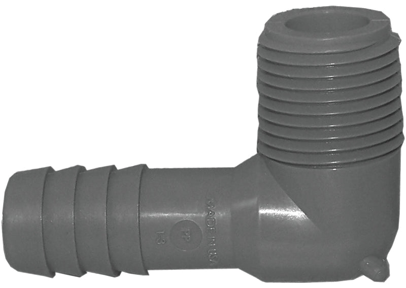 Boshart UPPME-05 Combination Pipe Elbow, 1/2 in, MPT x Insert, 90 deg Angle, Polypropylene, Gray