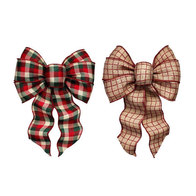 Holiday Trims Assorted 7 Loop Plaid Christmas Bow 8.5 in., Pack of 12