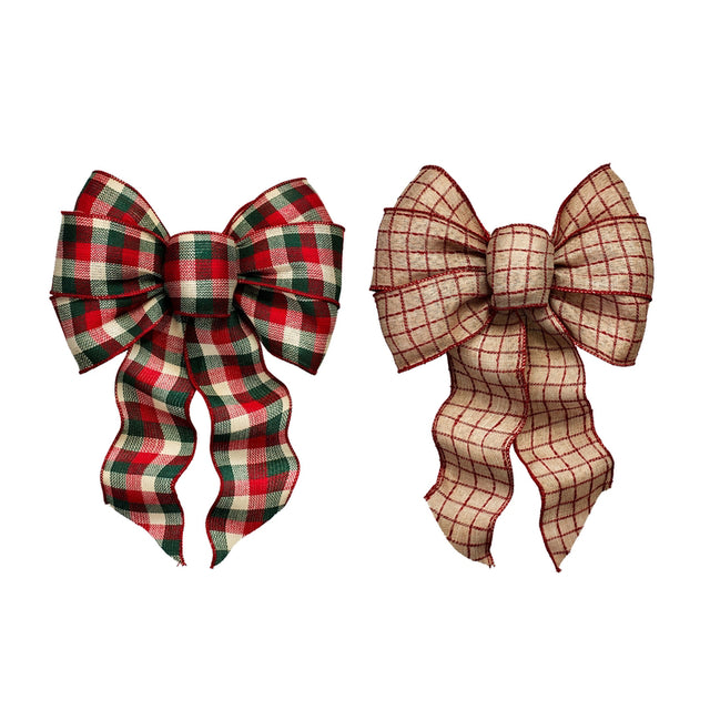 Holiday Trims Assorted 7 Loop Plaid Christmas Bow 8.5 in., Pack of 12