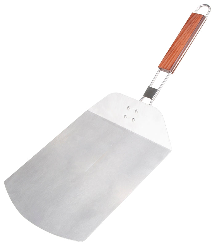 Omaha BBQ-37240B Pizza Spatula, 9-1/2 in W Blade, 1.0 mm, Stainless Steel Blade, Stainless Steel, Wood Handle