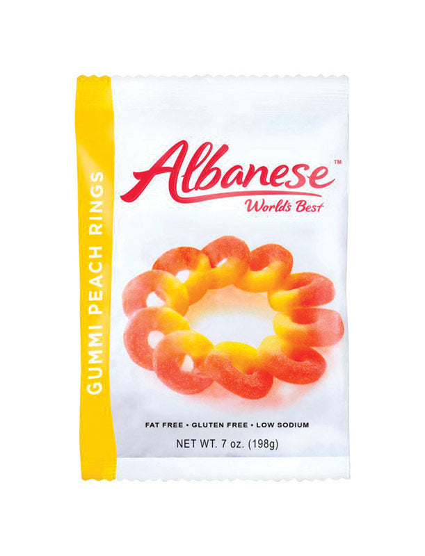 Albanese Rings Peach Gummi Candy 7 oz, Pack of 12